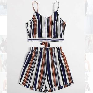 Striped Two Piece Tie Back & Shorts